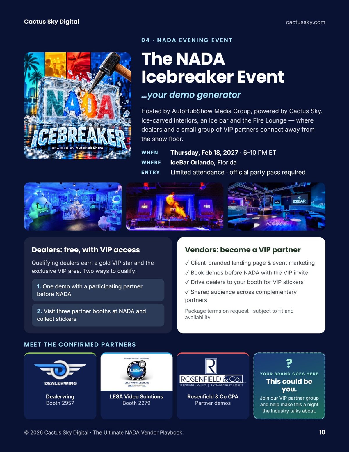 Page from The Ultimate NADA Vendor Playbook 2027: 04 · The NADA Icebreaker Event