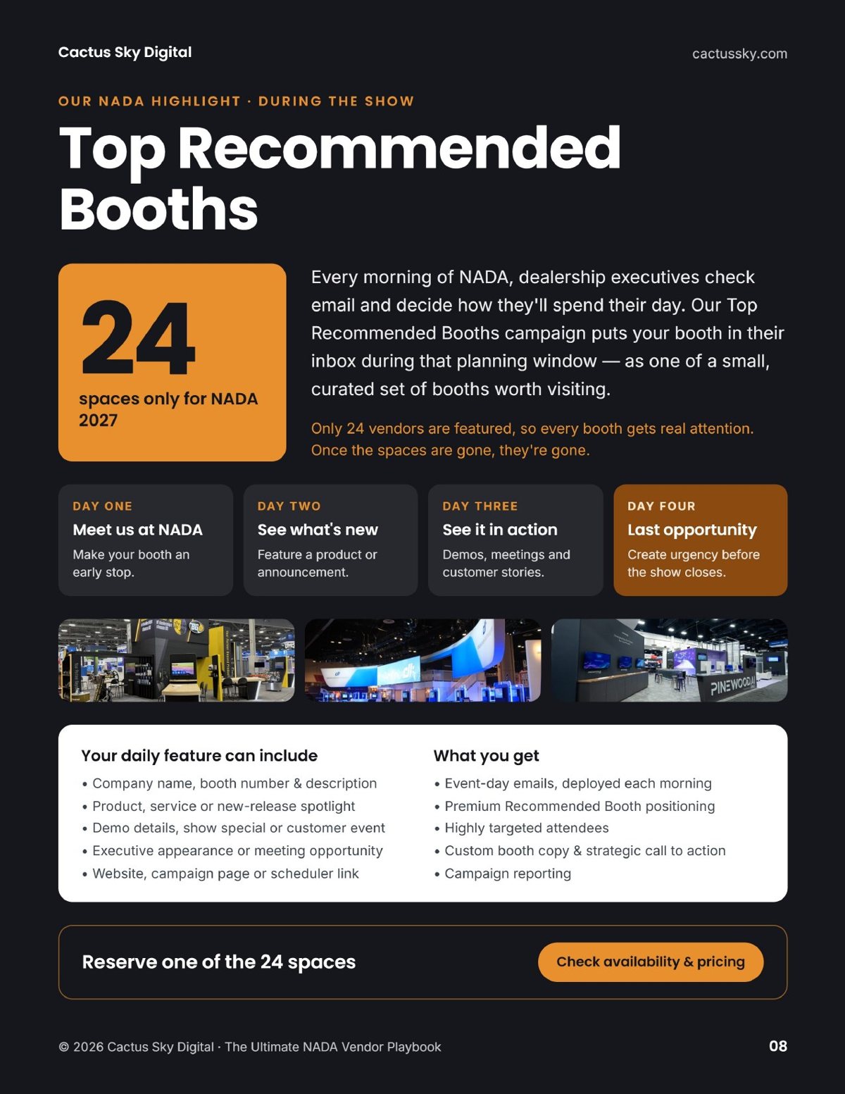 Page from The Ultimate NADA Vendor Playbook 2027: Top Recommended Booths · 24 spaces only